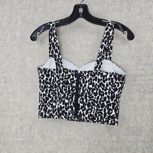 Black & White Leopard Print Womens Crop Top Medium Cotton Blend Zipper Back - Picture 2 of 8
